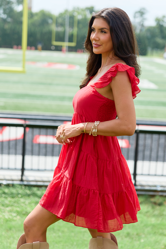 It's My Day Red Smocked Top Mini Dress