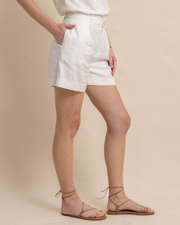 The front view of the Southern Tide Jacey Twill Short by Southern Tide - Sand White