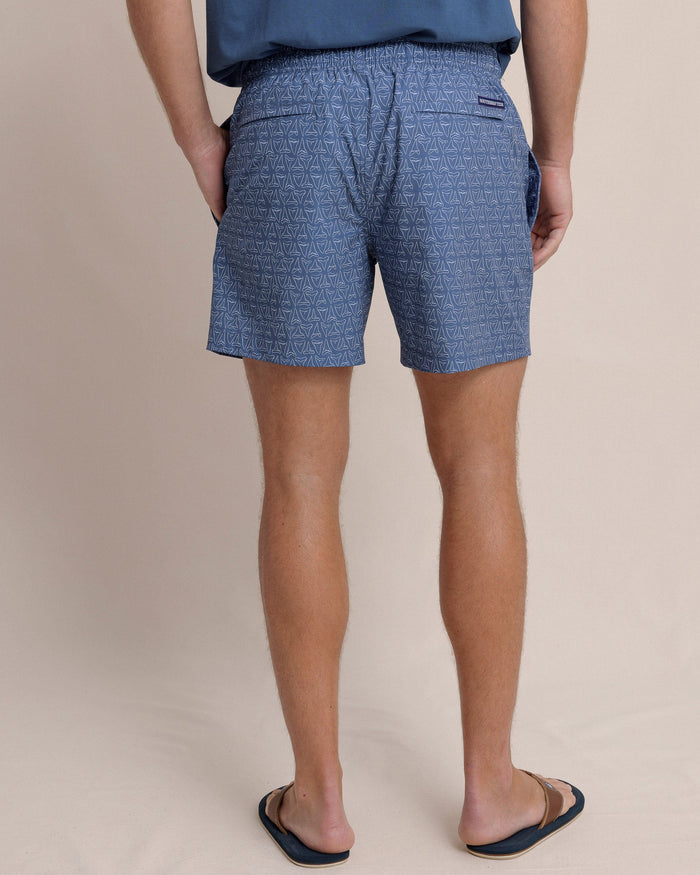 The back view of the Southern Tide Jaw Breakers Swim Trunk by Southern Tide - Light Indigo