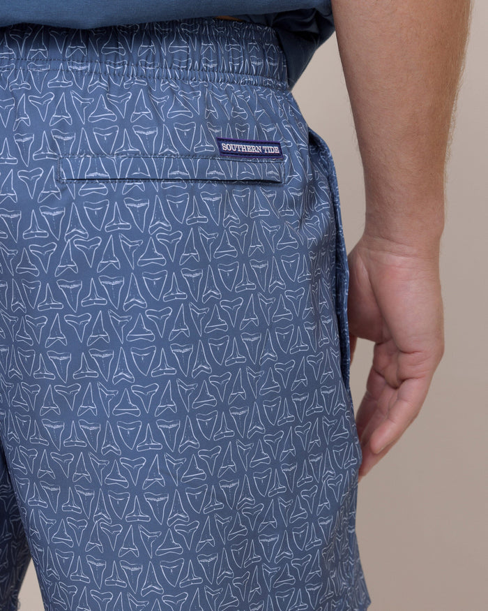 The back detail view of the Southern Tide Jaw Breakers Swim Trunk by Southern Tide - Light Indigo