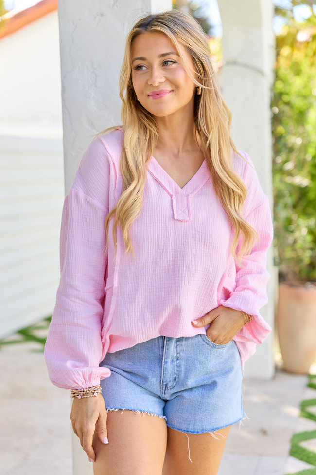Jenna Pink Gauze V-Neck Tunic FINAL SALE
