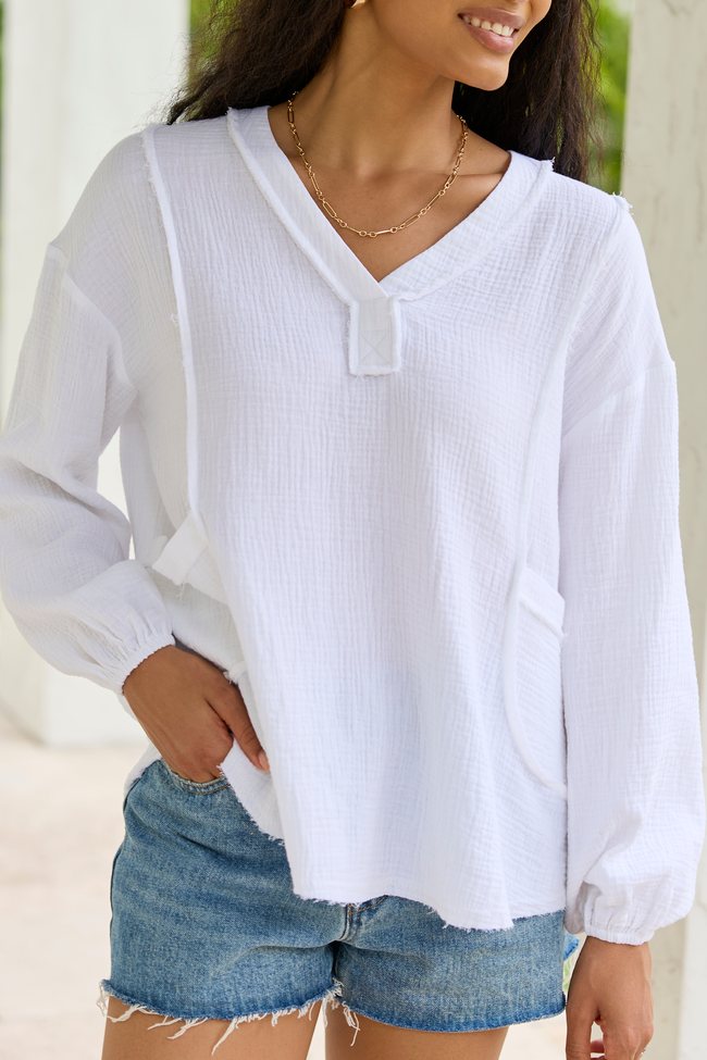Jenna White Gauze V-Neck Tunic SALE FINAL SALE