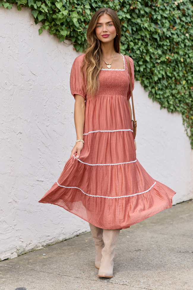 Jennifer Terracotta Tiered Maxi Dress