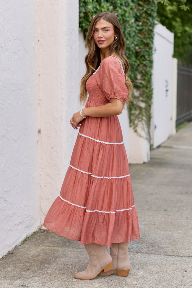 Jennifer Terracotta Tiered Maxi Dress