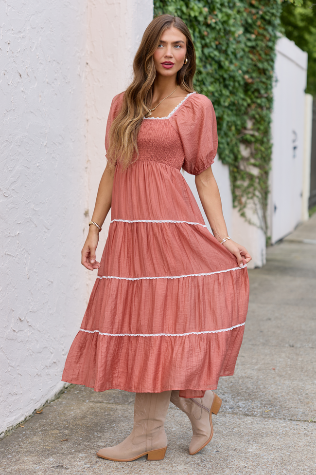 Jennifer Terracotta Tiered Maxi Dress