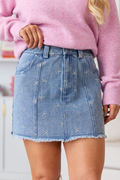 Jillian Indigo Bow Embroidered Skirt FINAL SALE