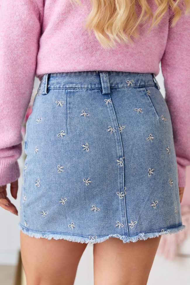 Jillian Indigo Bow Embroidered Skirt FINAL SALE