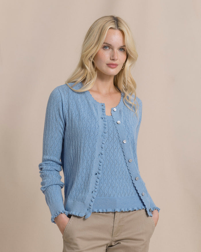 The front view of the Southern Tide Josefine Pointelle Cardigan by Southern Tide - Ocean Channel