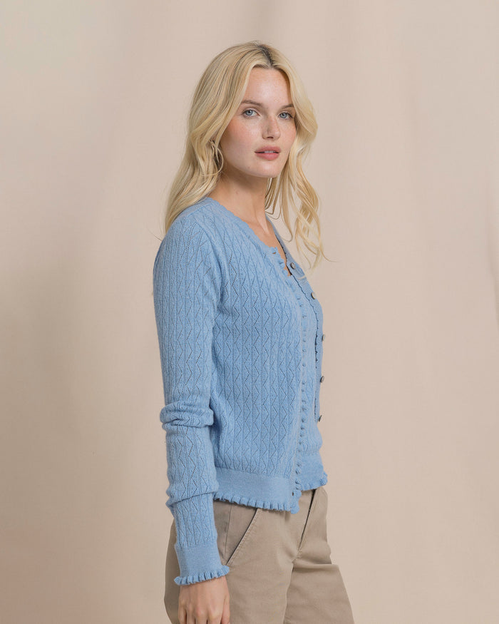 The side view of the Southern Tide Josefine Pointelle Cardigan by Southern Tide - Ocean Channel