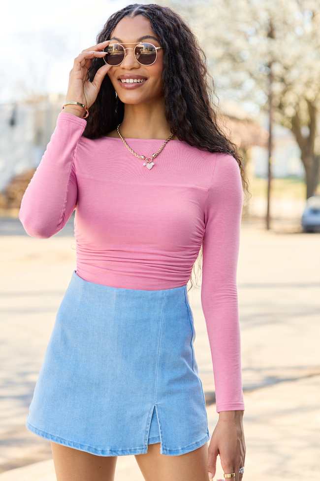 Julie Mauve Ruched Boatneck Top FINAL SALE