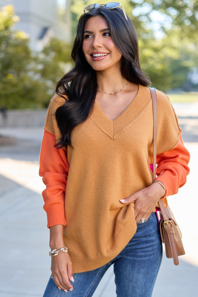 Just The Thing V-Neck Contrast Sleeve Sweater