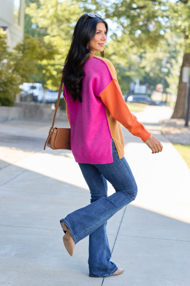 Just The Thing V-Neck Contrast Sleeve Sweater