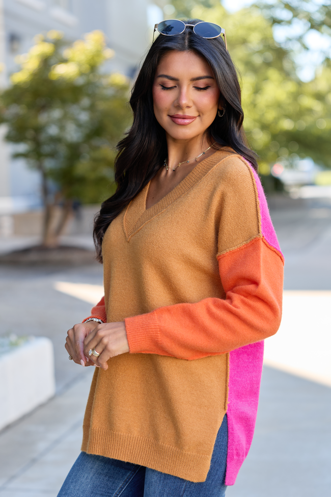 Just The Thing V-Neck Contrast Sleeve Sweater