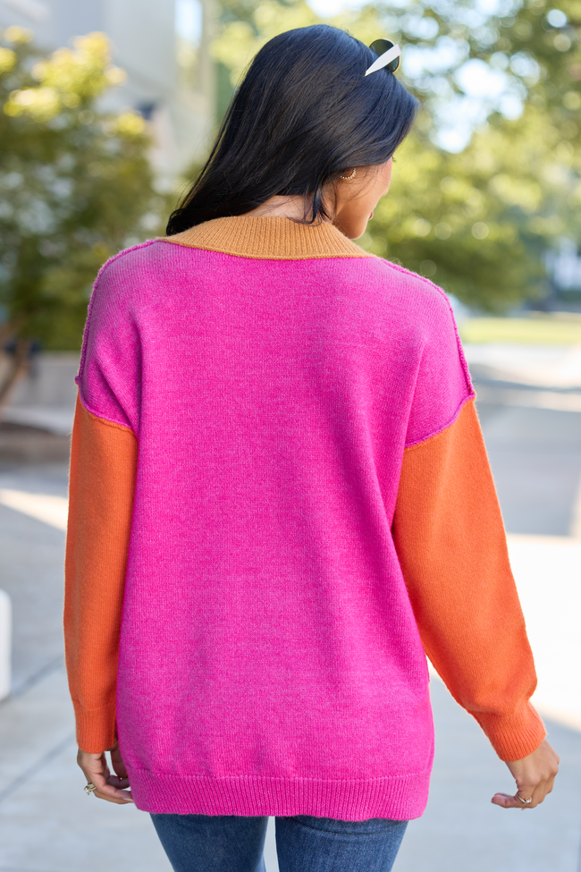 Just The Thing V-Neck Contrast Sleeve Sweater