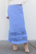 Kaden Blue Satin Lace Inset Midi Skirt FINAL FINAL SALE
