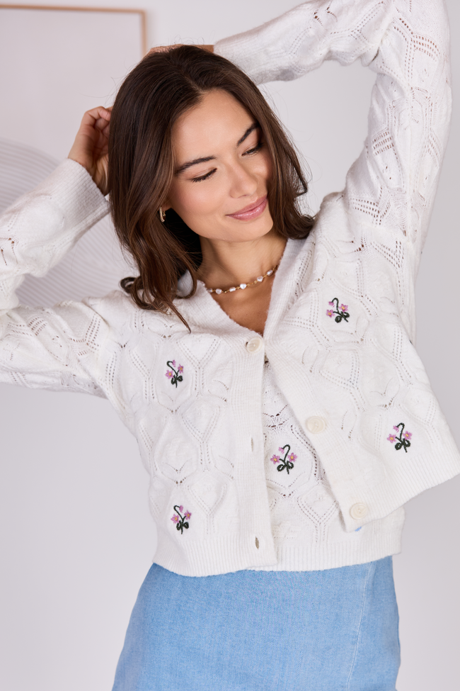 Kaitlyn Flower Embroidered Cardigan FINAL SALE