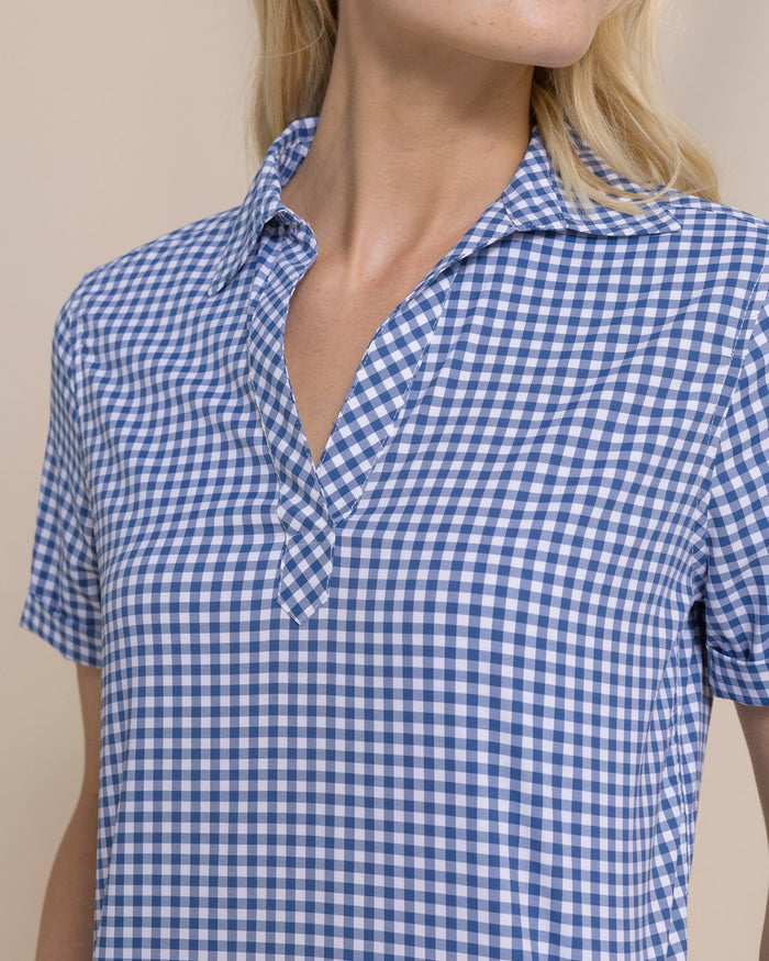 The detail view of the Southern Tide Kamryn Gingham Coastal Breeze® Dress by Southern Tide - Nautical Blue