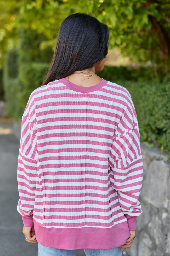 Kara Dark Pink Stripe Waffle Pullover