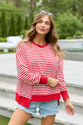 Kara Red And White Stripe Waffle Pullover