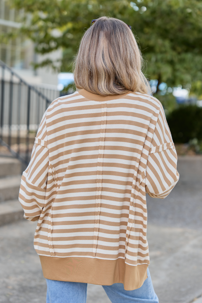 Kara Tan Stripe Waffle Pullover