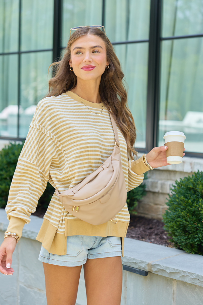Kara Yellow Stripe Waffle Pullover
