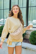 Kara Yellow Stripe Waffle Pullover