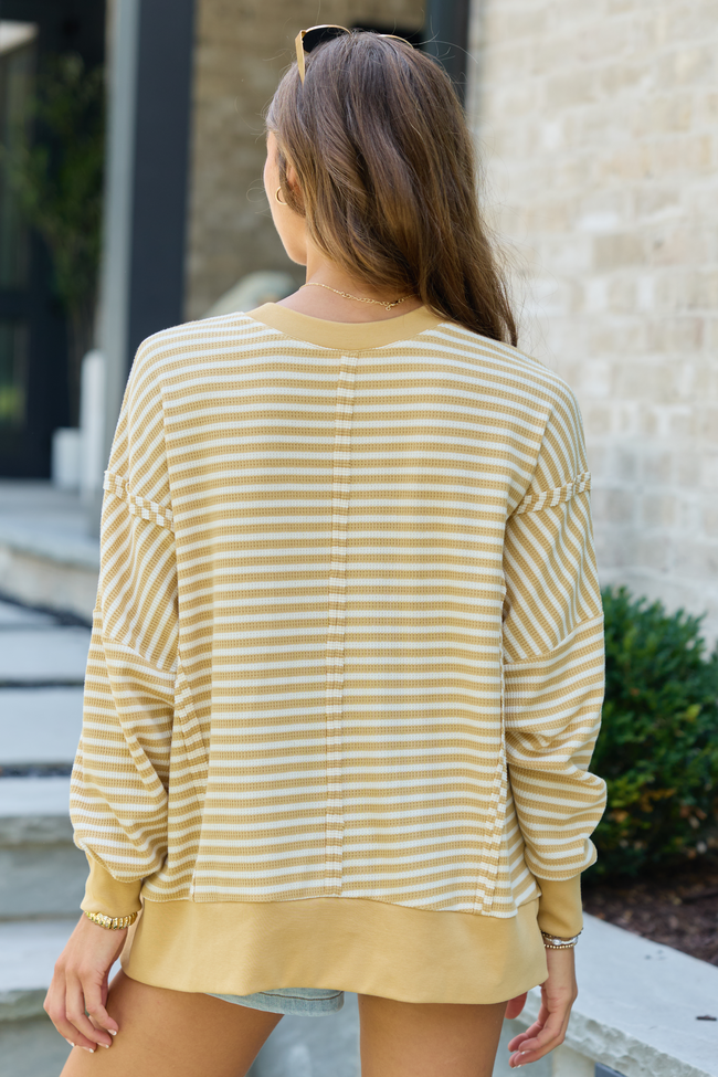 Kara Yellow Stripe Waffle Pullover