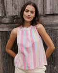 The lifestyle view of the Southern Tide Karlea Smocked Neck Blouse by Southern Tide - Island Pink