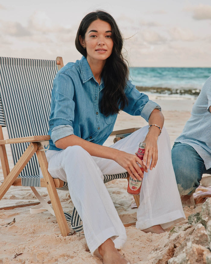 The front view of the Southern Tide Katherine Denim Shirt by Southern Tide - Medium Wash Indigo