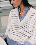 The lifestyle view of the Southern Tide Kay Sailor Collar Sweater by Southern Tide - Star White