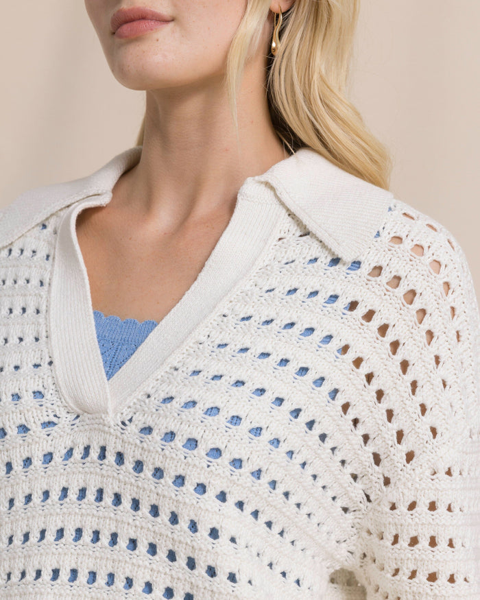 The detail view of the Southern Tide Kay Sailor Collar Sweater by Southern Tide - Star White