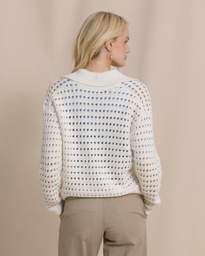 The back view of the Southern Tide Kay Sailor Collar Sweater by Southern Tide - Star White