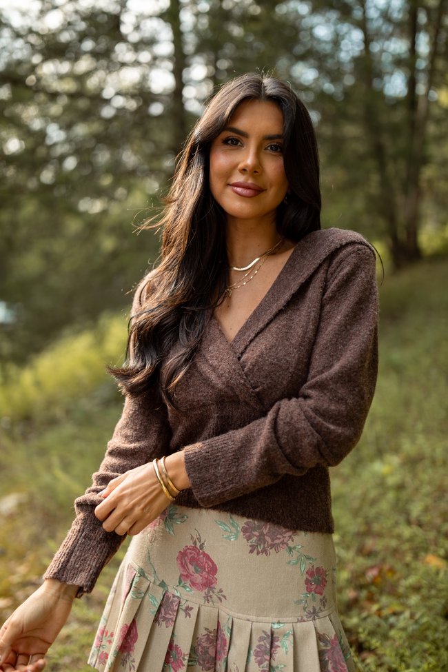 Kayce Brown Hooded V-Neck Surplice Sweater FINAL SALE