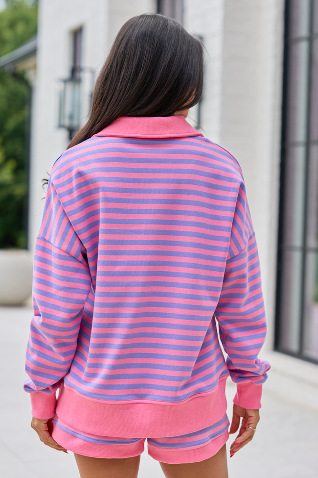 Keep It Easy Purple And Pink Striped Quarter Zip Pullover