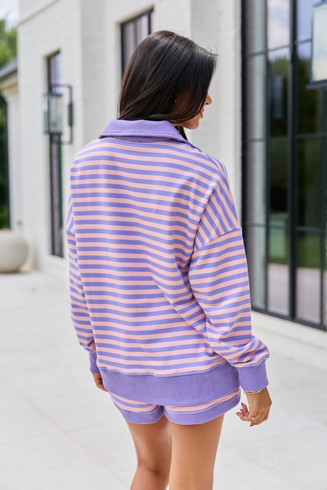 Keep It Easy Purple Striped Quarter Zip Pullover