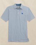 The front view of the Southern Tide Kentucky Wildcats brrr°®-eeze Meadowbrook Stripe Polo by Southern Tide - Aged Denim