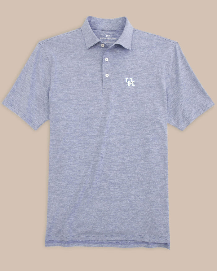 The front view of the Kentucky Wildcats Driver Spacedye Polo Shirt by Southern Tide - University Blue