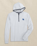 The front view of the Southern Tide Kentucky Wildcats Scuttle Quarter Zip Hoodie by Southern Tide - Heather Slate Grey