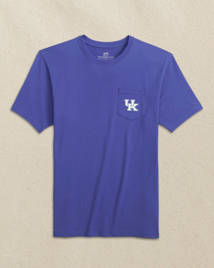The front view of the Southern Tide Kentucky Wildcats Skipjack Play Short Sleeve T-Shirt by Southern Tide - University Blue and White