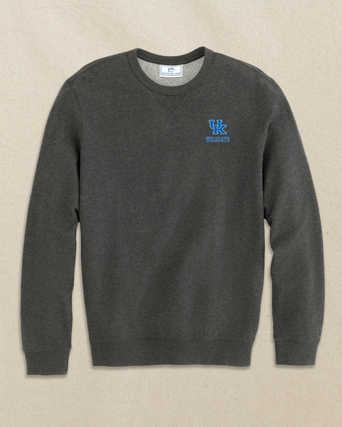 The front view of the Southern Tide Kentucky Wildcats Upper Deck Pullover Sweatshirt by Southern Tide - Heather Black