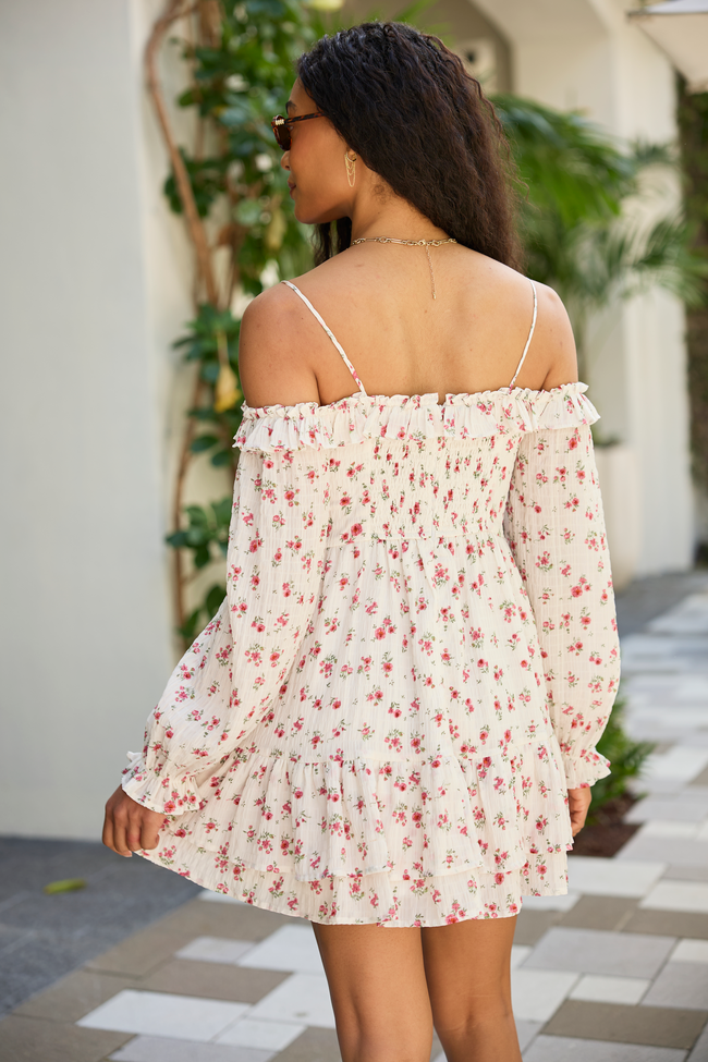 Kenzi Pink Floral Off The Shoulder Mini Dress FINAL SALE