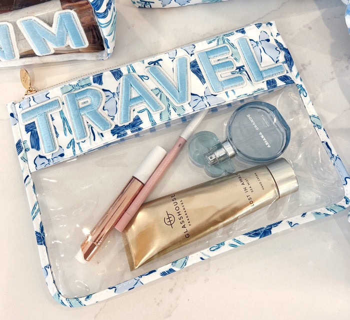 KenzKustomz Blue Bow Clear Pouch - Travel
