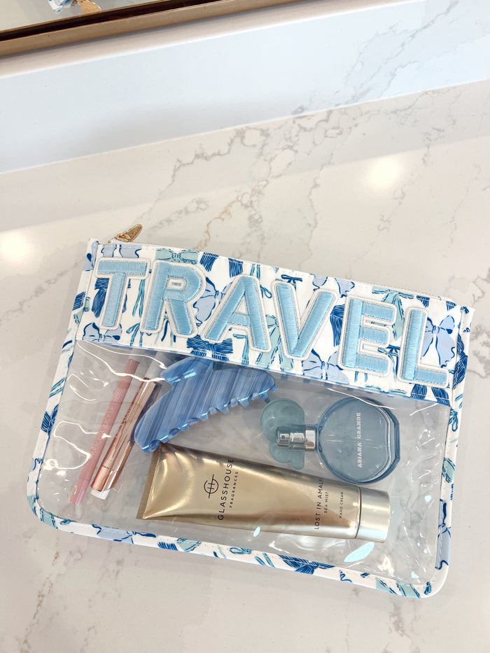 KenzKustomz Blue Bow Clear Pouch - Travel