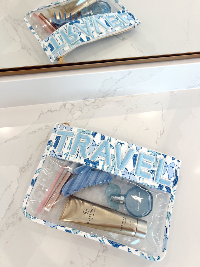 KenzKustomz Blue Bow Clear Pouch - Travel