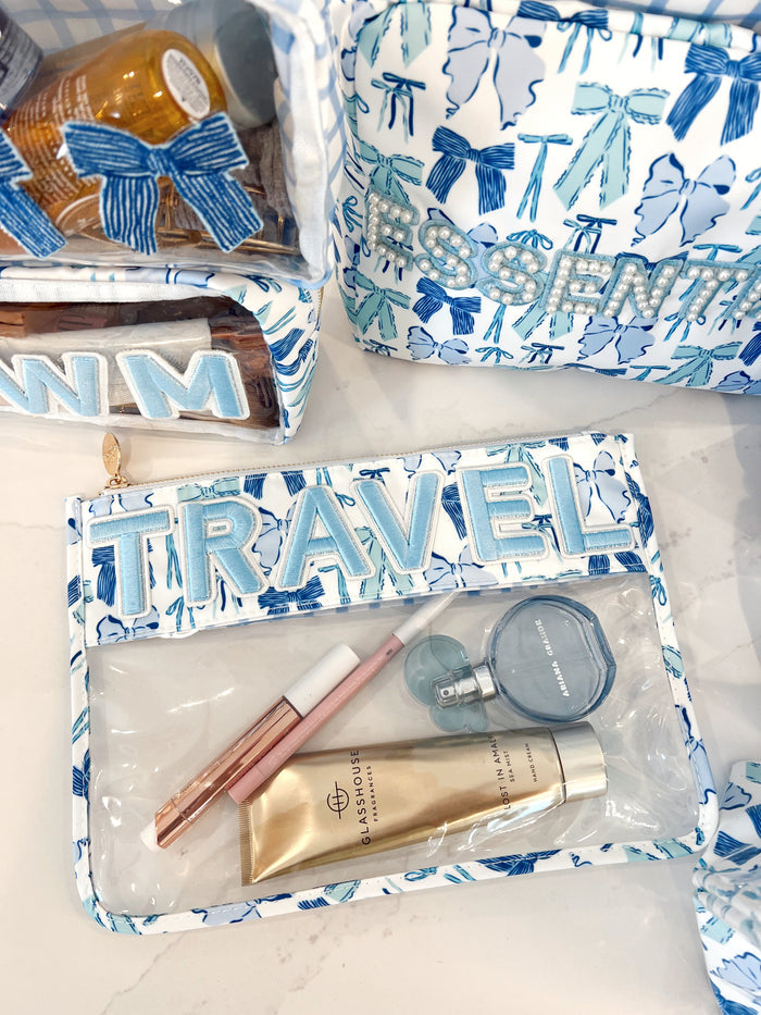 KenzKustomz Blue Bow Clear Pouch - Travel