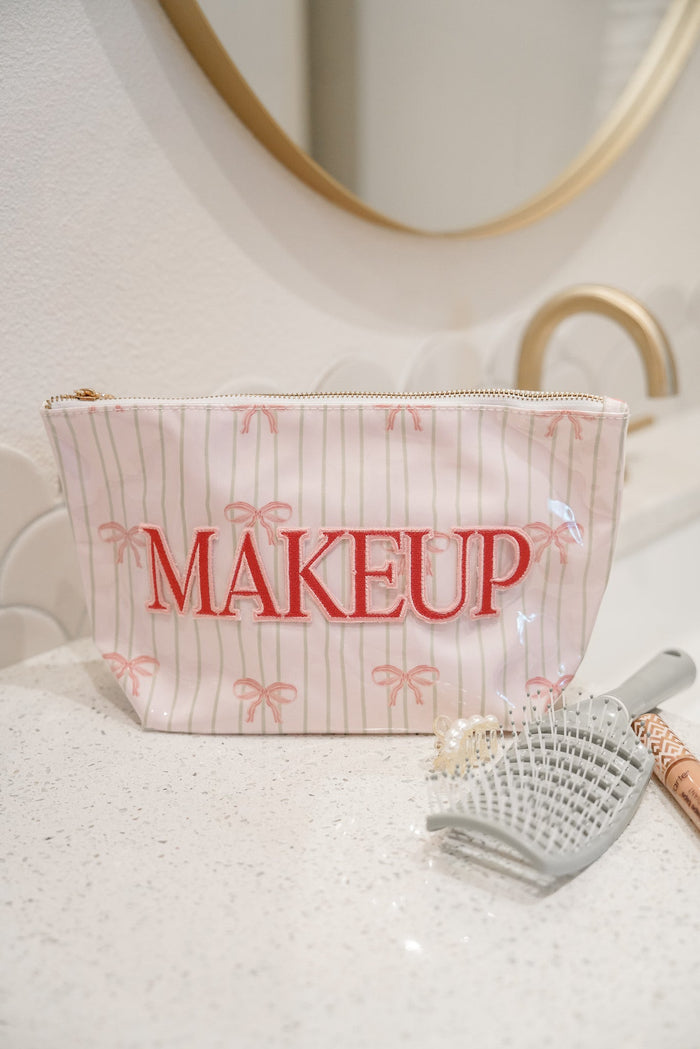 KenzKustomz Pink Ribbons Clear Coat Bag - Makeup *PREORDER