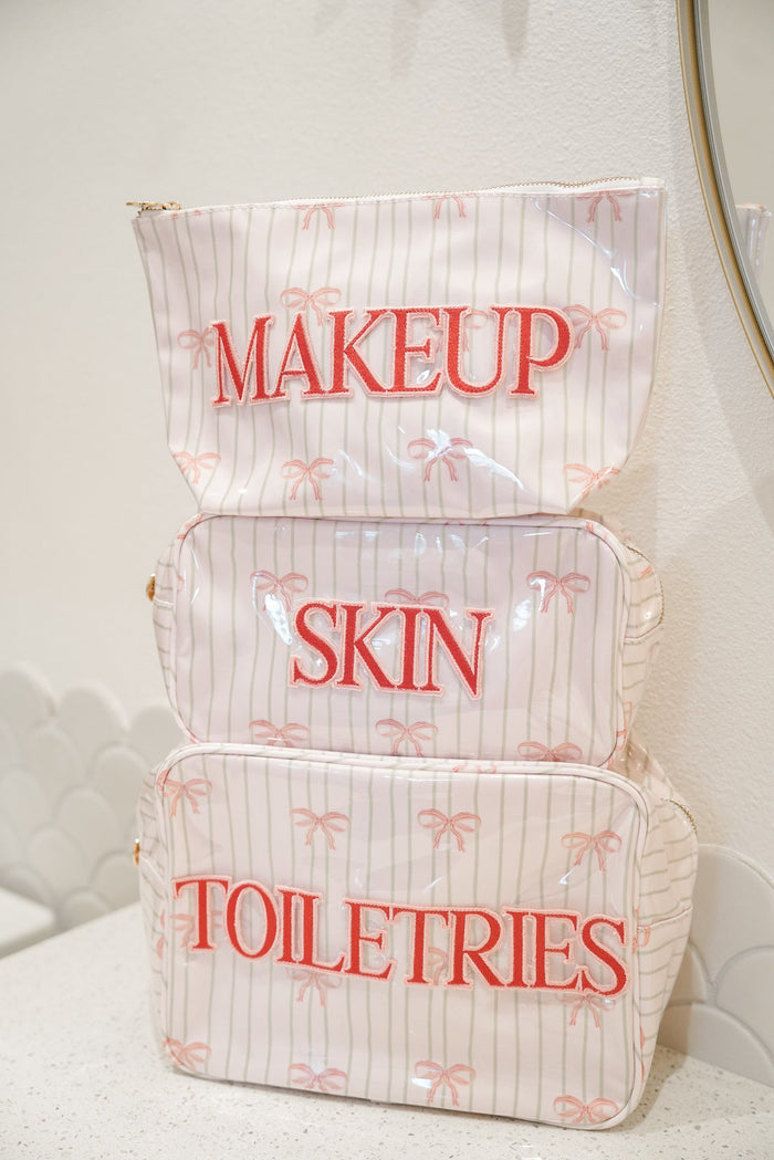KenzKustomz Pink Ribbons Clear Coat Bag - Makeup *PREORDER