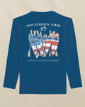 The back view of the Southern Tide Kids Americana Performance Long Sleeve T-Shirt by Southern Tide - Nautical Blue