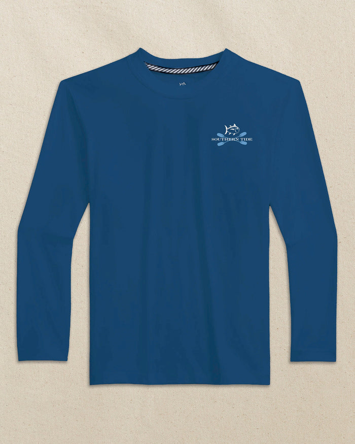 The front view of the Southern Tide Kids Americana Performance Long Sleeve T-Shirt by Southern Tide - Nautical Blue