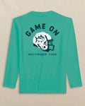 The back view of the Southern Tide Kids Helmet Long Sleeve T-Shirt by Southern Tide - Persian Green